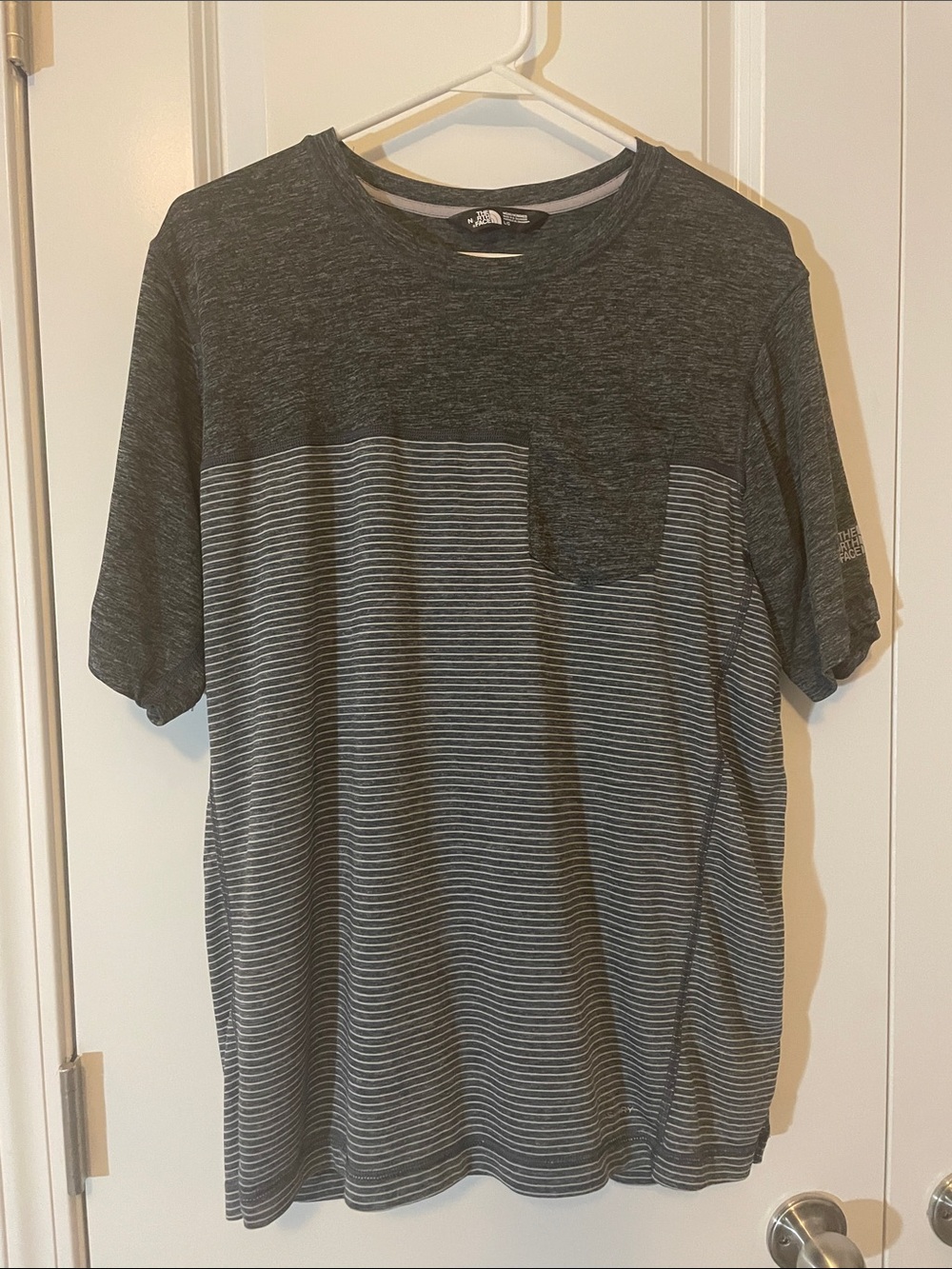 The North Face Men’s Gray Striped Short Sleeve Pocket Tee